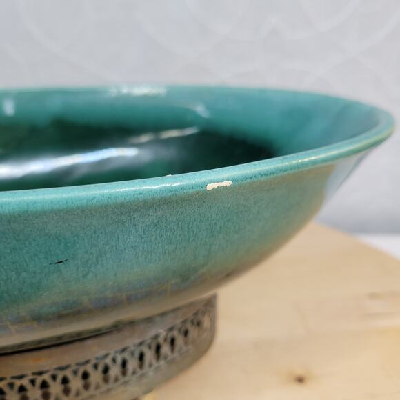 Roseville Pottery Pasadena Planter 12" Green Mid Century Modern Brass Base L-21 - Picture 2 of 12